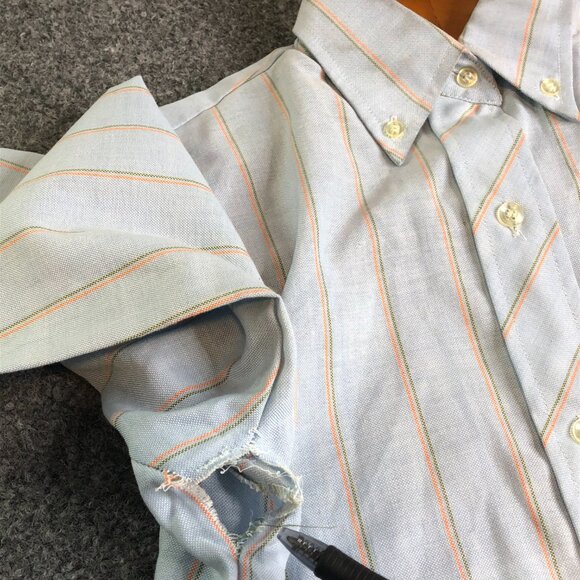 Carol Brent Vintage Work Shirt Dress 7 8 Blue Orange Button 60s 70 Made Japan - Picture 7 of 12